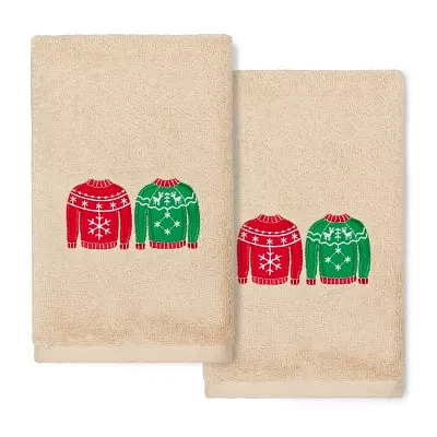 Linum Home Textiles Christmas Sweaters Embroidered 2-pc. Hand Towel