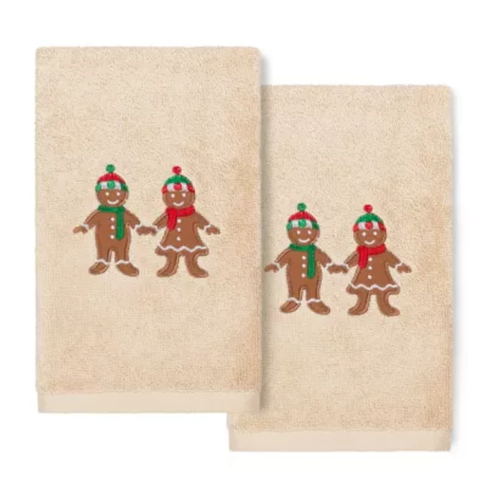 Linum Home Textiles Xmas Gingerbread Embroidered 2-pc. Hand Towel