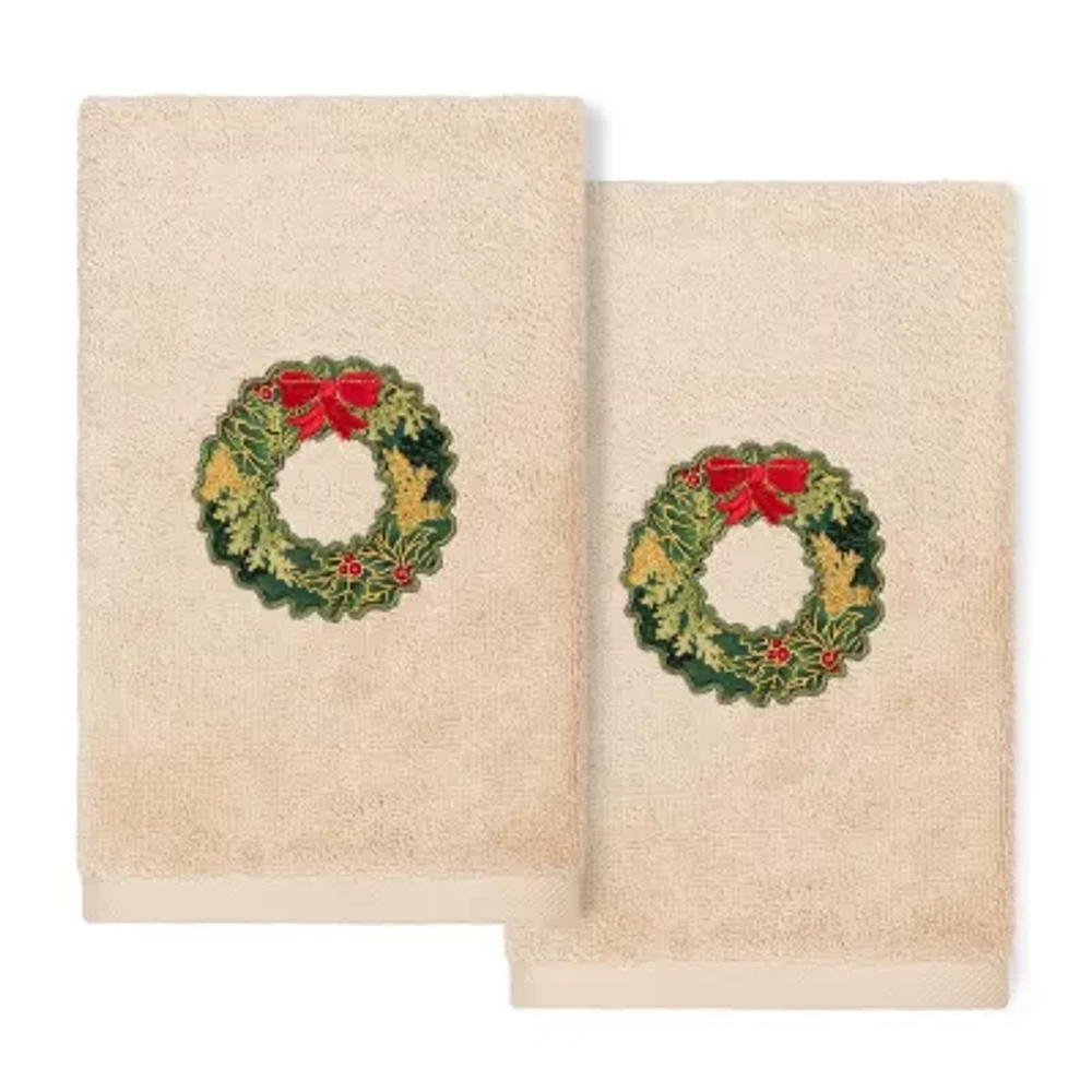 Linum Home Textiles Christmas Wreath Embroidered 2-pc. Hand Towel
