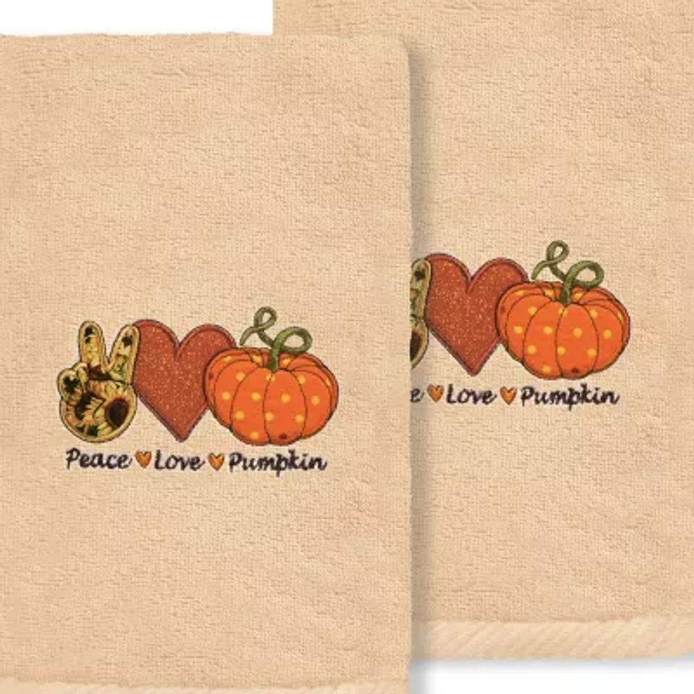 Linum Home Textiles Peace Love Pumpkin Embroidered 2-pc. Hand Towel
