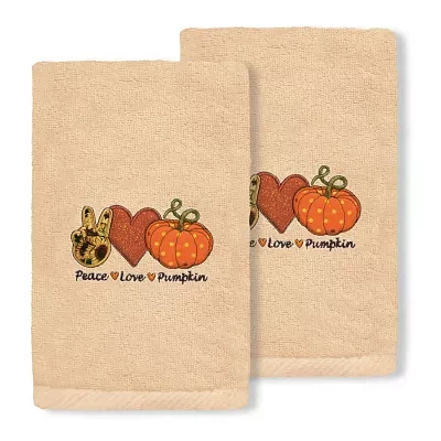 Linum Home Textiles Peace Love Pumpkin Embroidered 2-pc. Hand Towel