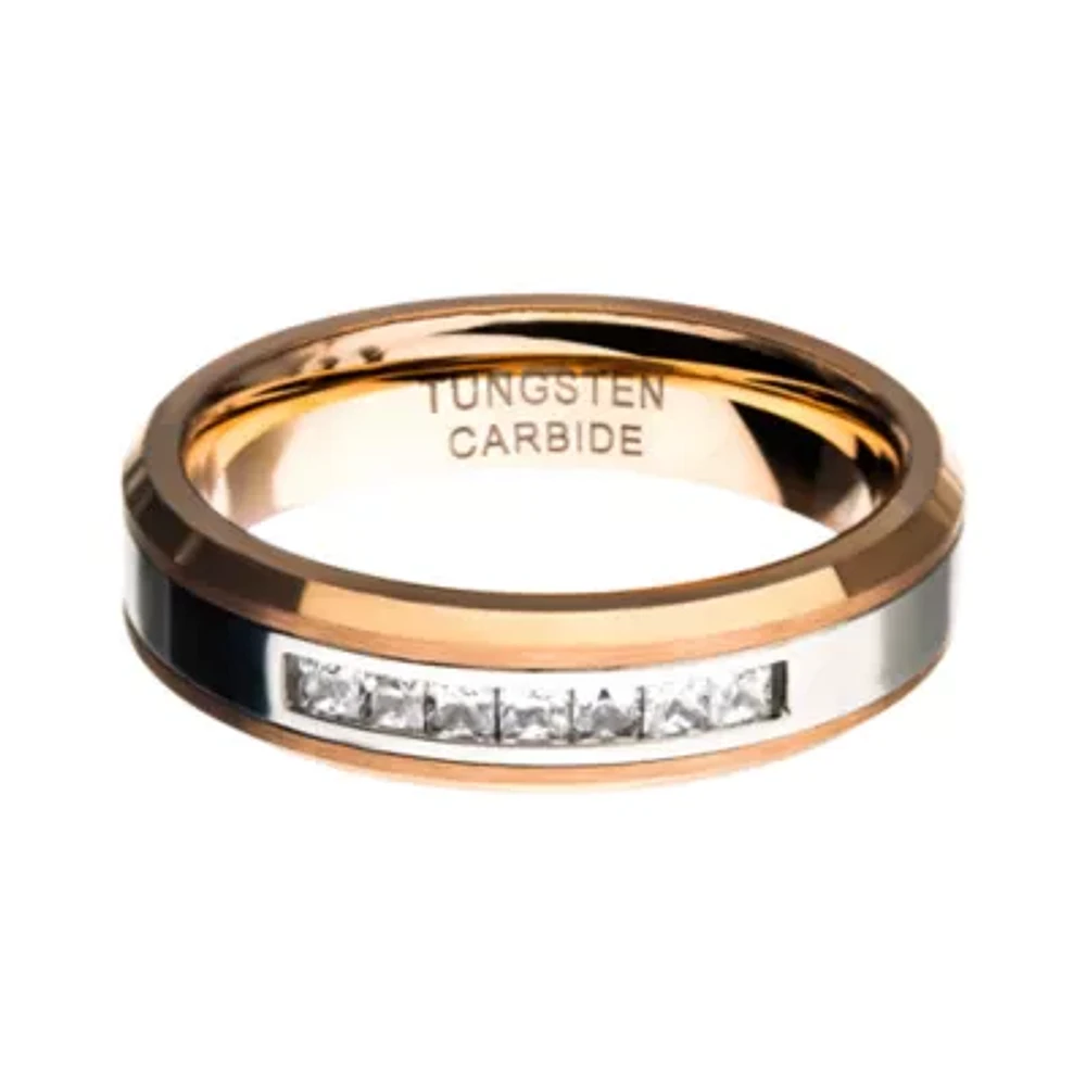 Inox Mens Jewelry 6MM Cubic Zirconia Tungsten Hypoallergenic Wedding Band