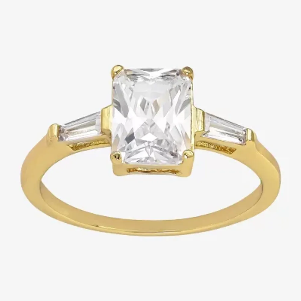 Sparkle Allure Womens Cubic Zirconia 14K Gold Over Brass Rectangular Engagement Ring