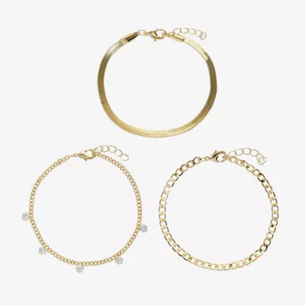 Womens 3-pc. Cubic Zirconia 14K Gold Over Brass Bracelet Set