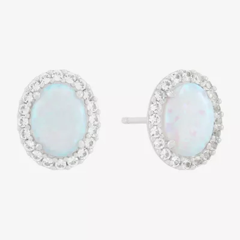Limited Quantities! Lab Created White Opal Sterling Silver 10.3mm Oval Stud Earrings