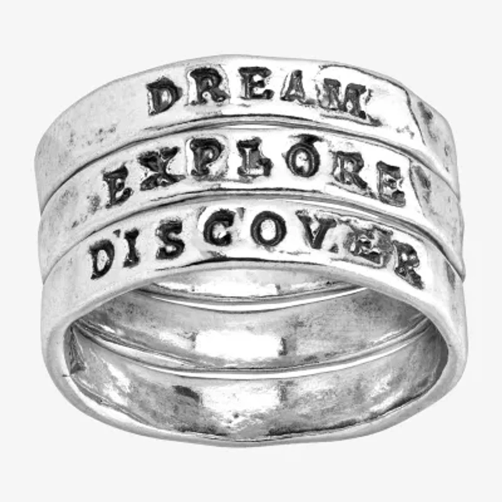Dream; Explore; Discover Womens Sterling Silver Ring Set