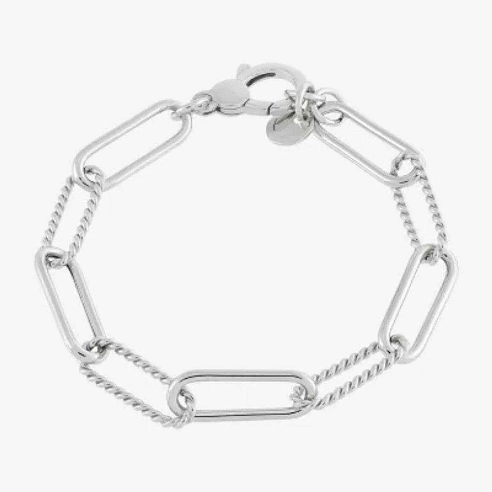 Womens Sterling Silver 7.5 Inch Hollow Paperclip Chain Bracelet