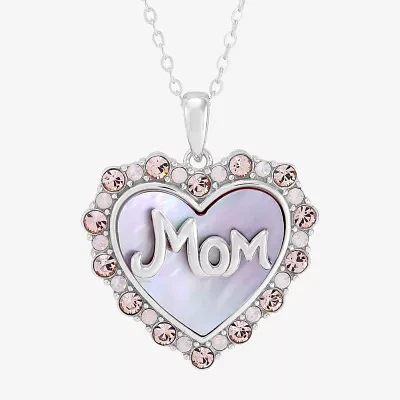 Limited Quantities! "Mom" Womens Lab Created Multi Color Crystal Sterling Silver Heart 20 Inch Pendant Necklace