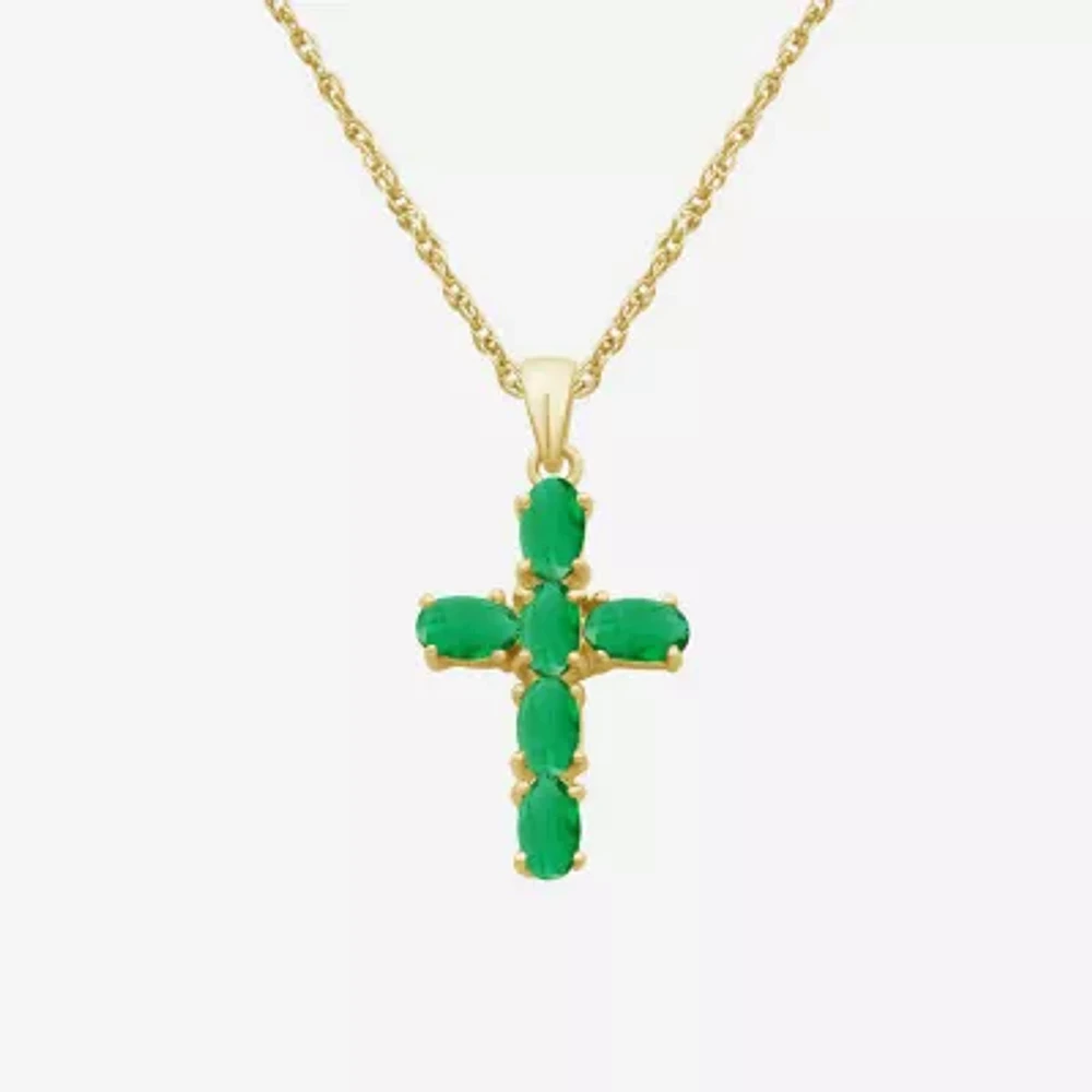 Womens Gemstone 10K White Gold Cross Oval 18 Inch Pendant Necklace