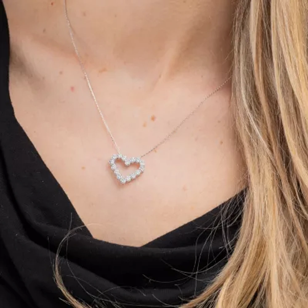 Floating Diamonds (F / Vs2) Womens 2 CT. T.W. Lab Grown White Diamond 14K White Gold Heart 18 Inch Pendant Necklace