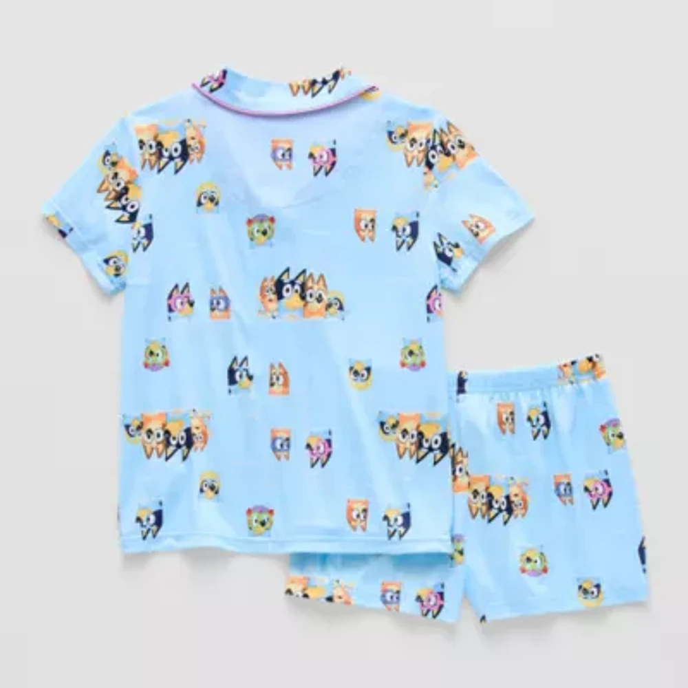 Little & Big Kid Girls Bluey V-Neck Short Sleeve 2-pc. Pajama Sets