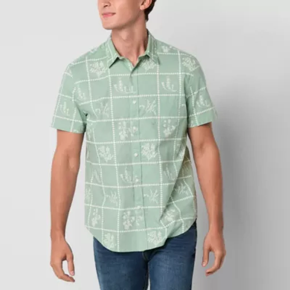 Arizona Mens Easy-on + Easy-off Short Sleeve Regular Fit Button-Down Shirt