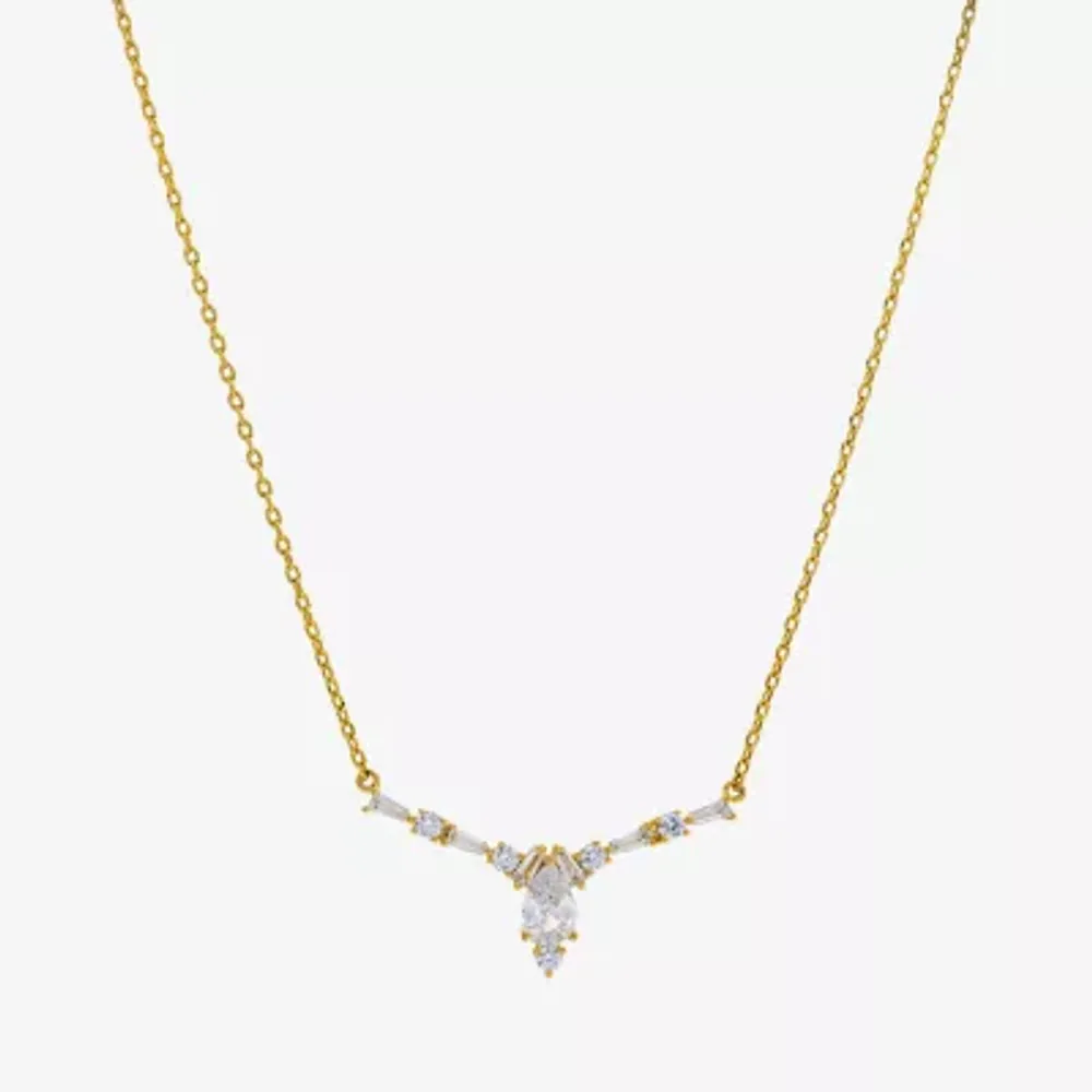 Sparkle Allure Womens Cubic Zirconia 14K Gold Over Brass Pear 16 Inch Pendant Necklace
