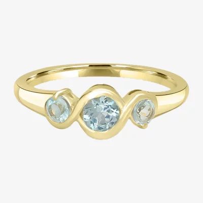 Silver Treasures Genuine Stone Womens 2MM Blue Topaz 14K Gold Over 3-Stone Band