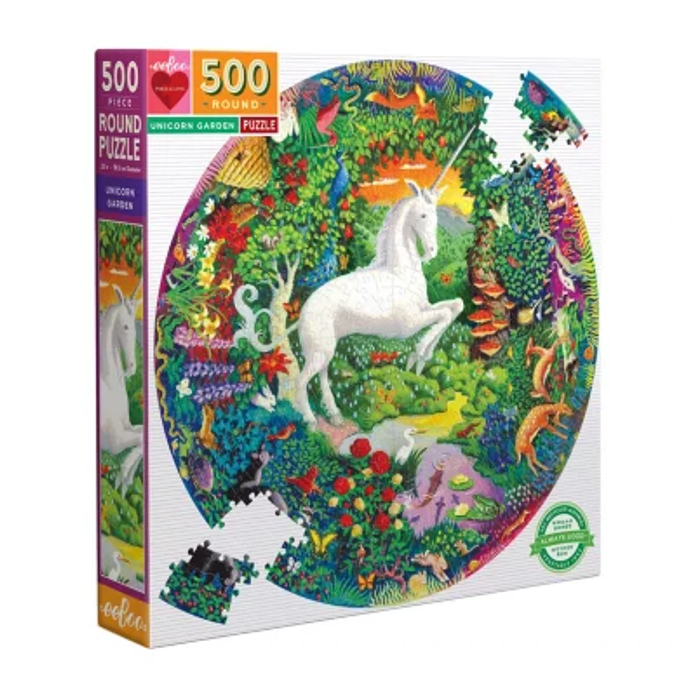 Eeboo Piece And Love Unicorn Garden 500 Piece Round Circle Jigsaw 500 Puzzle