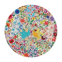 Eeboo Piece And Love Blue Bird Yellow Bird 500 Piece Adult   Round Jigsaw Puzzle Puzzle