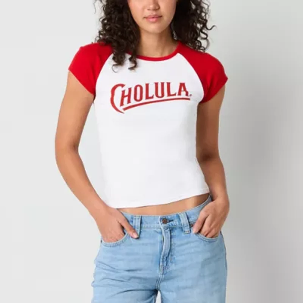 Ripple Junction Cholula Raglan Semi Fit Cropped Tee Girls Crew Neck Short Sleeve Fitted Juniors Graphic T-Shirt