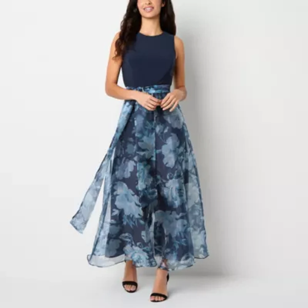 Jessica Howard Floral Womens Crew Neck Sleeveless Jumpsuit
