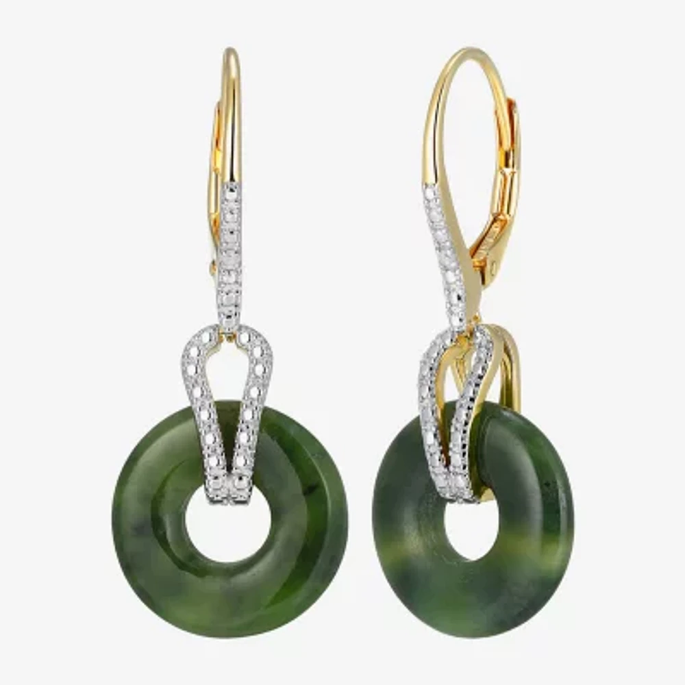 Womens Diamond Accent Genuine Green Jade 18K Gold Over Silver Circle Drop Earrings