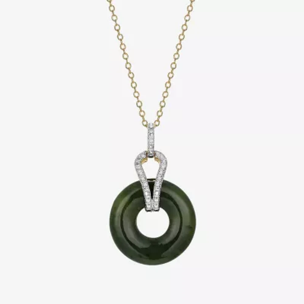 Womens Diamond Accent Genuine Green Jade 18K Gold Over Silver Circle 18 Inch Pendant Necklace