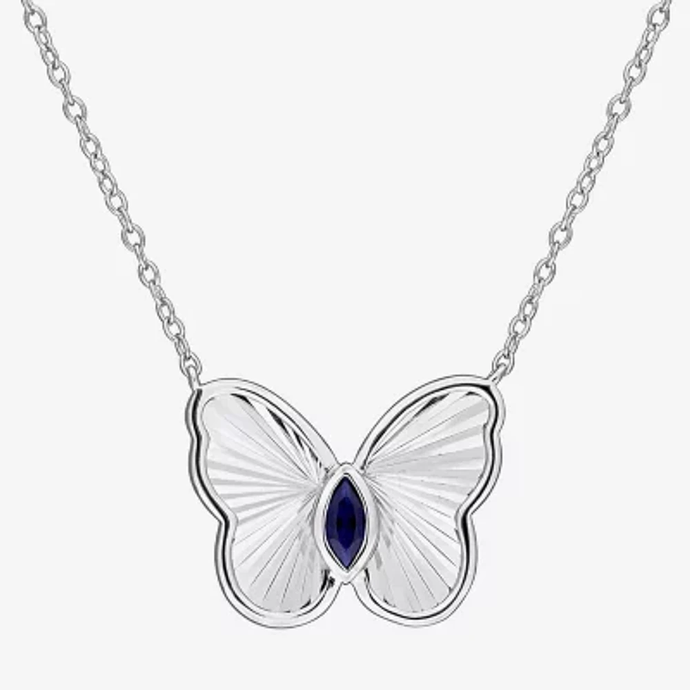 Womens Mother of Pearl & Gemstone Sterling Silver Butterfly Pendant Necklace