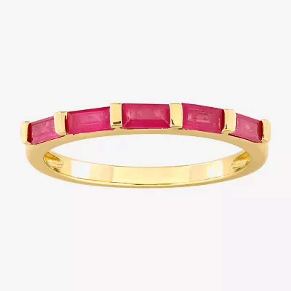 Womens Lead Glass-Filled Red Ruby 10K Gold 5-Stone Band