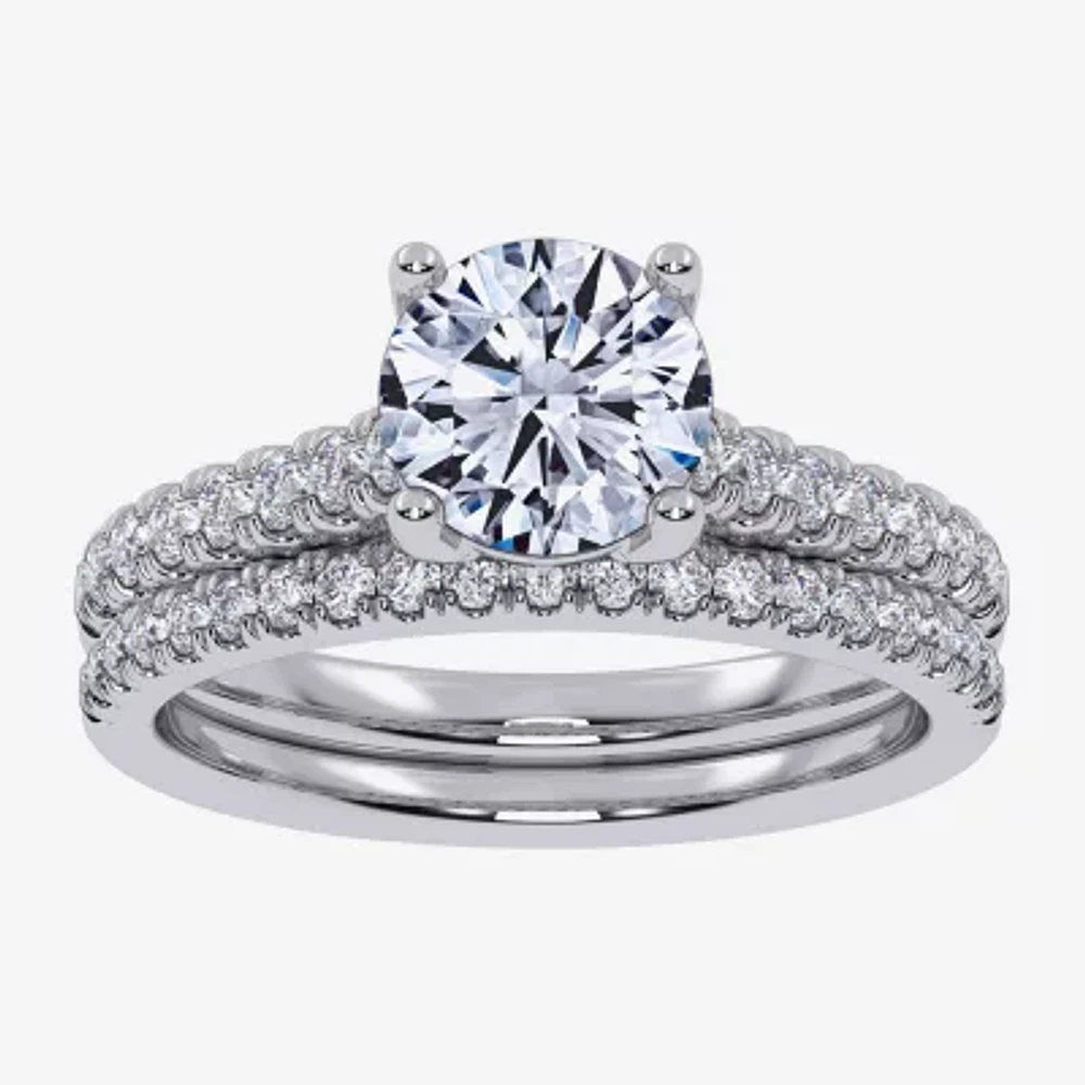 (H-I / Si2-I1) Womens 1 1/2 CT. T.W. Lab Grown White Diamond 10K or 14K Gold Round Side Stone Bridal Set