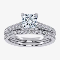 (H-I / Si2-I1) Womens 1 1/2 CT. T.W. Lab Grown White Diamond 10K or 14K Gold Side Stone Bridal Set