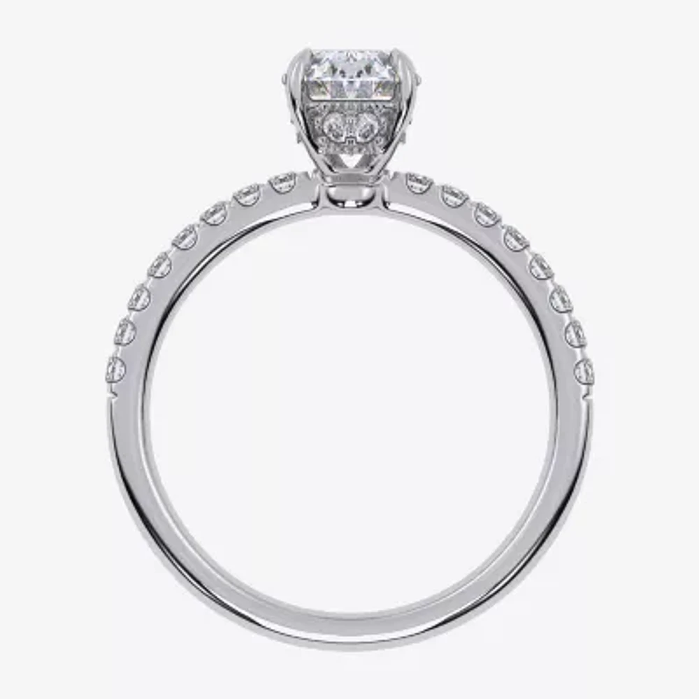 (G-H / Si1-Si2) Womens 1 CT. T.W. Lab Grown White Diamond 10K Gold Oval Side Stone Engagement Ring