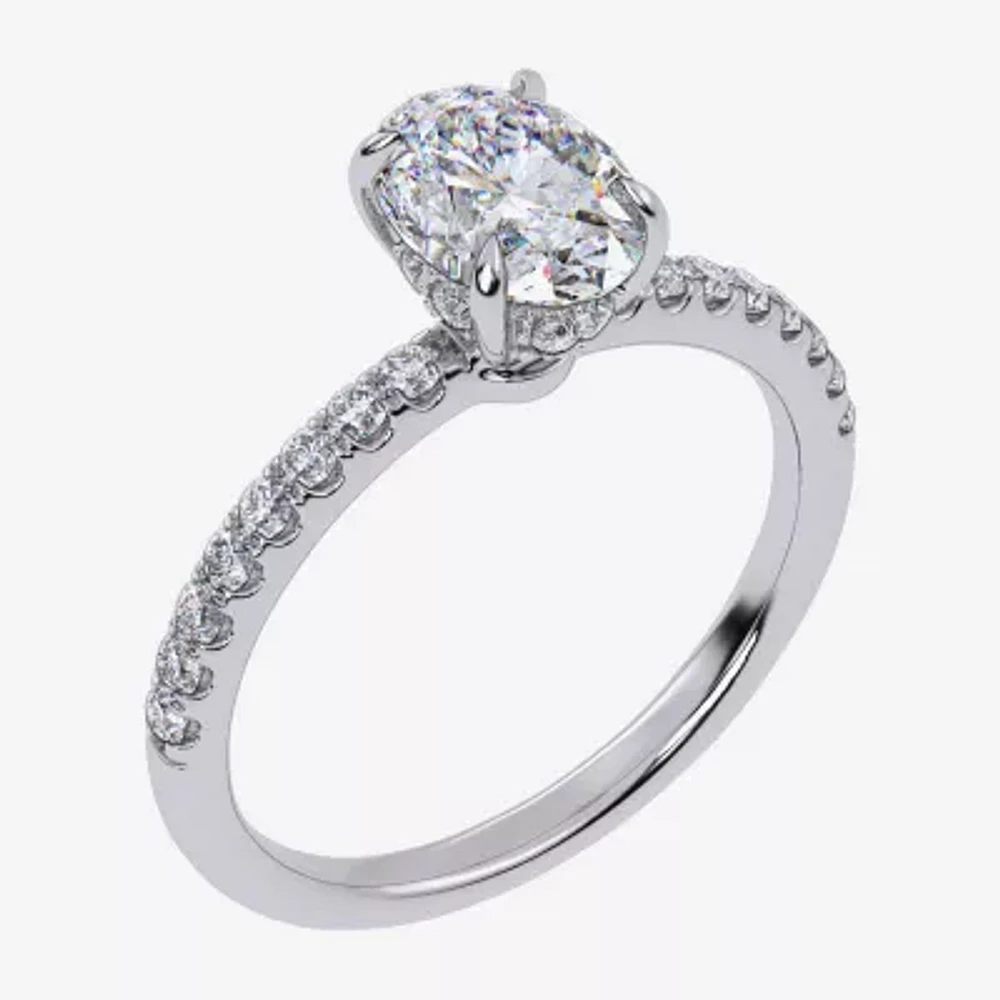 (G-H / Si1-Si2) Womens 1 CT. T.W. Lab Grown White Diamond 10K Gold Oval Side Stone Engagement Ring