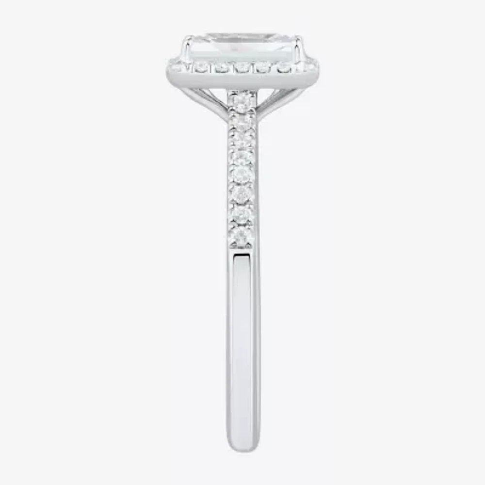 (H-I / Si1-Si2) Womens 1 1/4 CT. T.W. Lab Grown White Diamond 10K Gold Side Stone Halo Engagement Ring