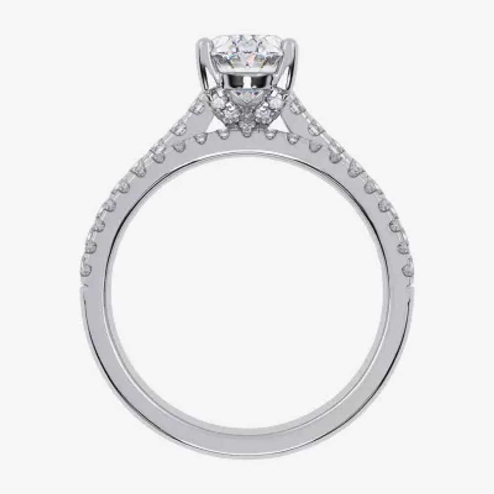 (H-I / Si2-I1) Womens 1 1/2 CT. T.W. Lab Grown White Diamond 10K or 14K Gold Oval Side Stone Bridal Set