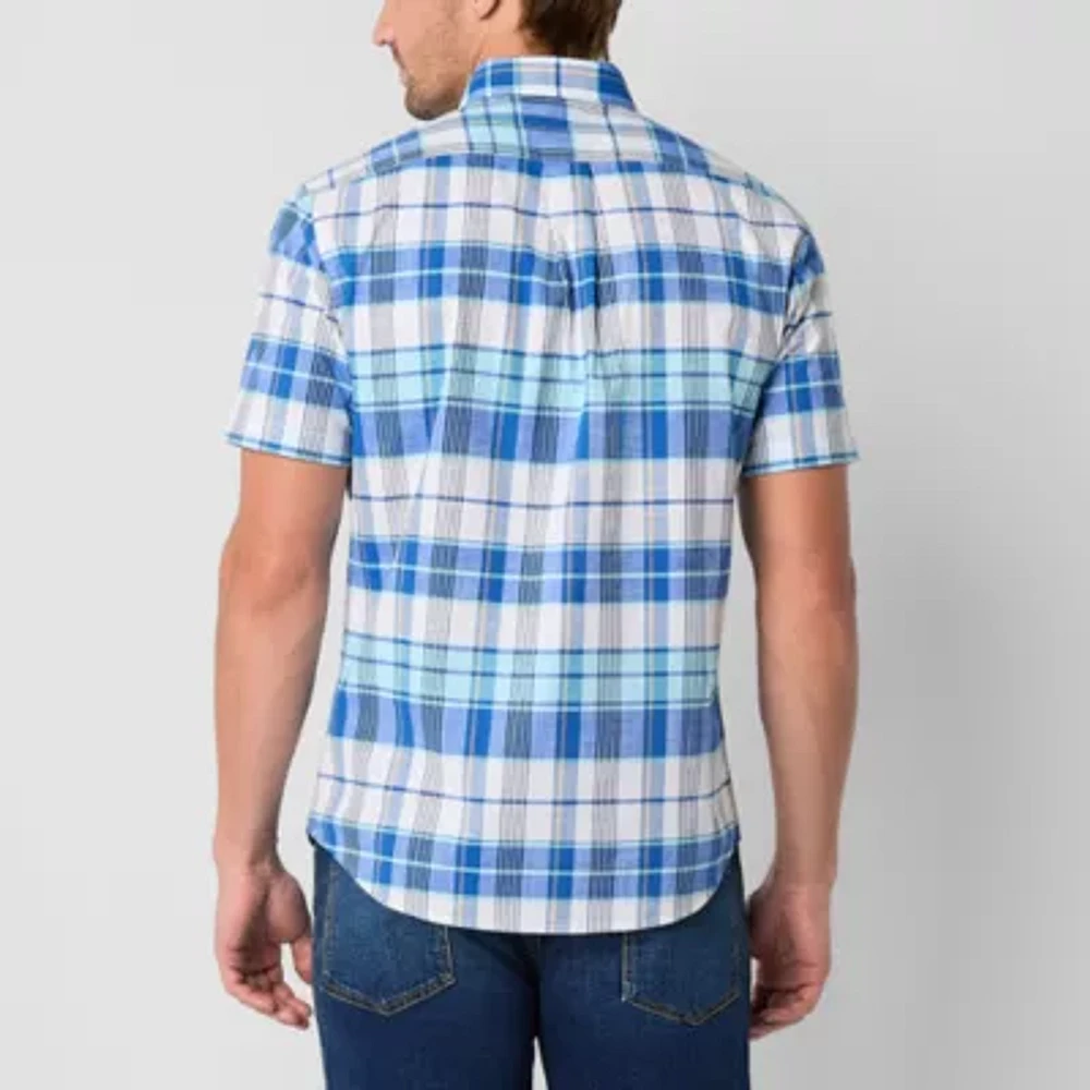 U.S. Polo Assn. Stretch Slub Mens Short Sleeve Classic Fit Fabric Embroidered Button-Down Shirt