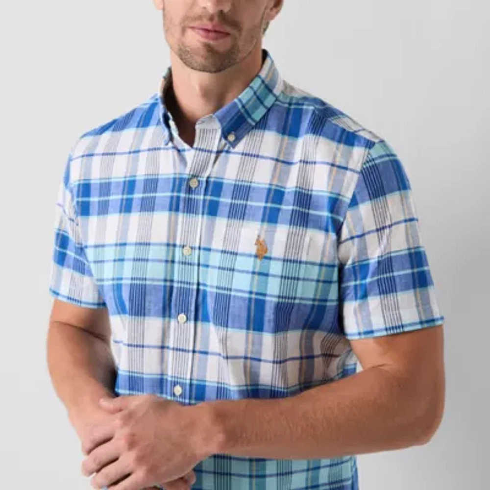 U.S. Polo Assn. Stretch Slub Mens Short Sleeve Classic Fit Fabric Embroidered Button-Down Shirt