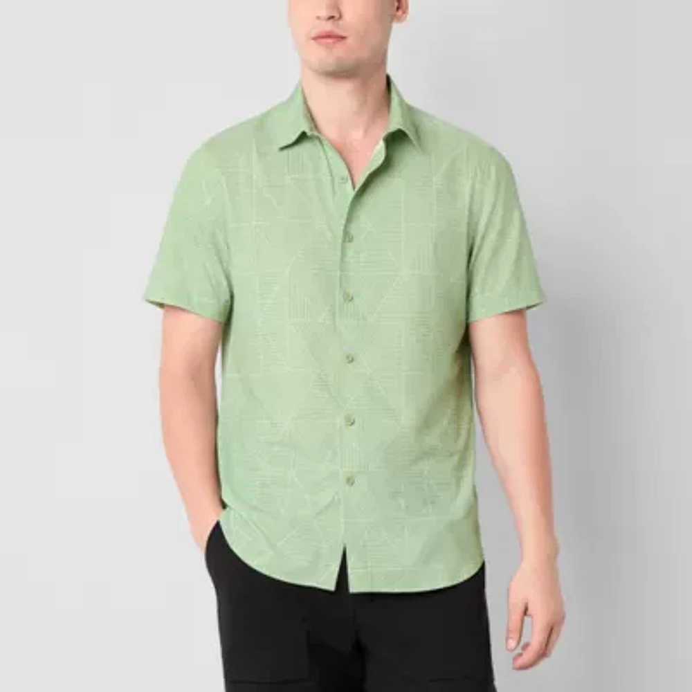 Stylus Mens Short Sleeve Fitted Regular Fit Button-Down Shirt