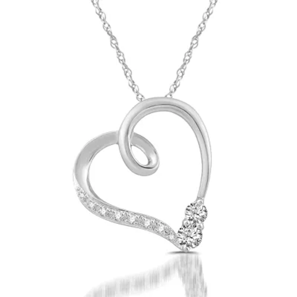Womens 1/5 CT. Natural White Diamond 10K Gold Heart 18 Inch Pendant Necklace