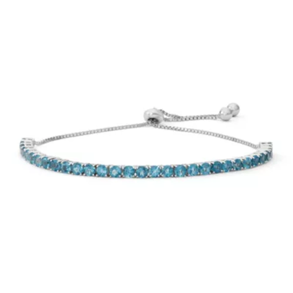 Womens Genuine Blue Topaz Sterling Silver Bolo Bracelet