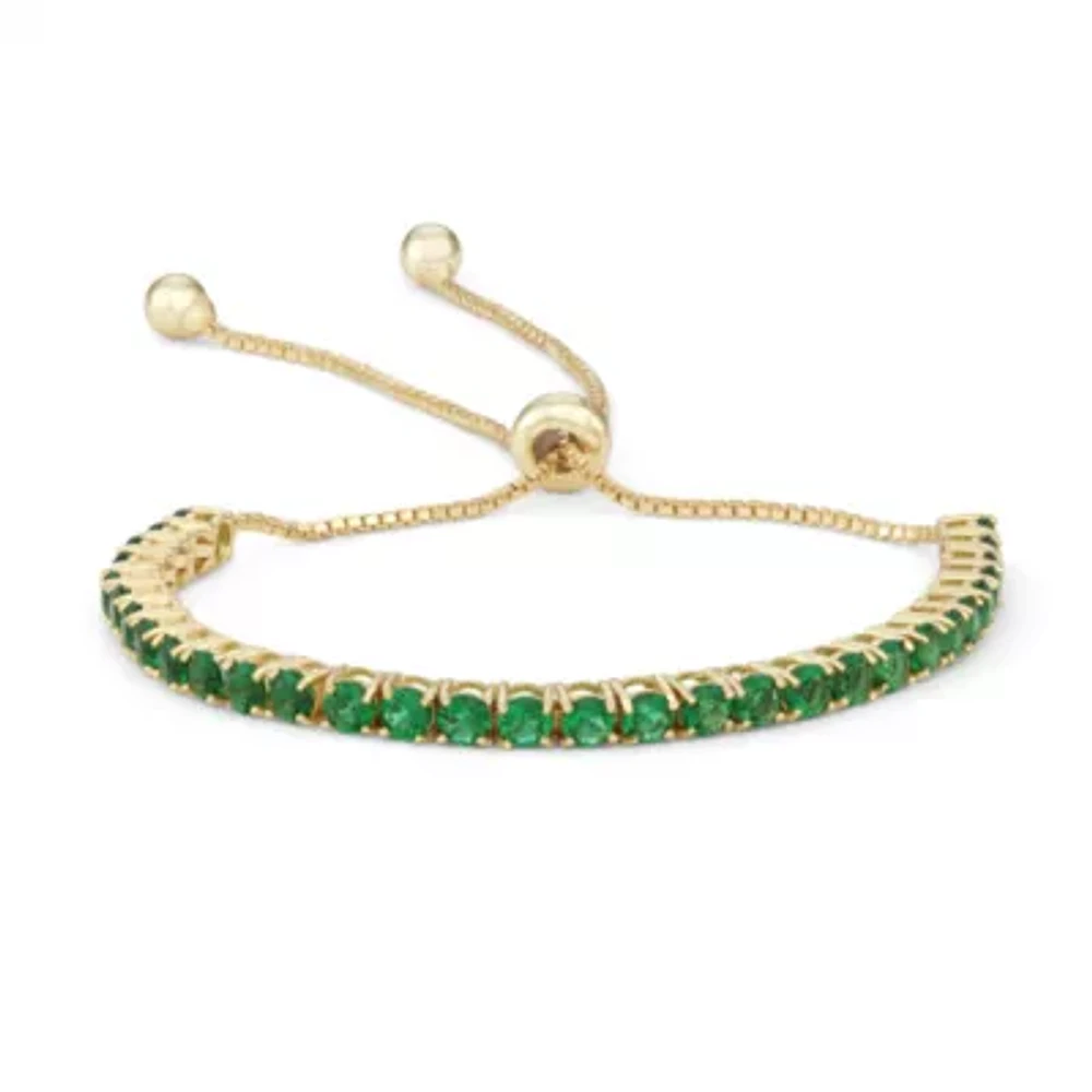 Womens Simulated Green Emerald 14K Gold Over Silver Bolo Bracelet