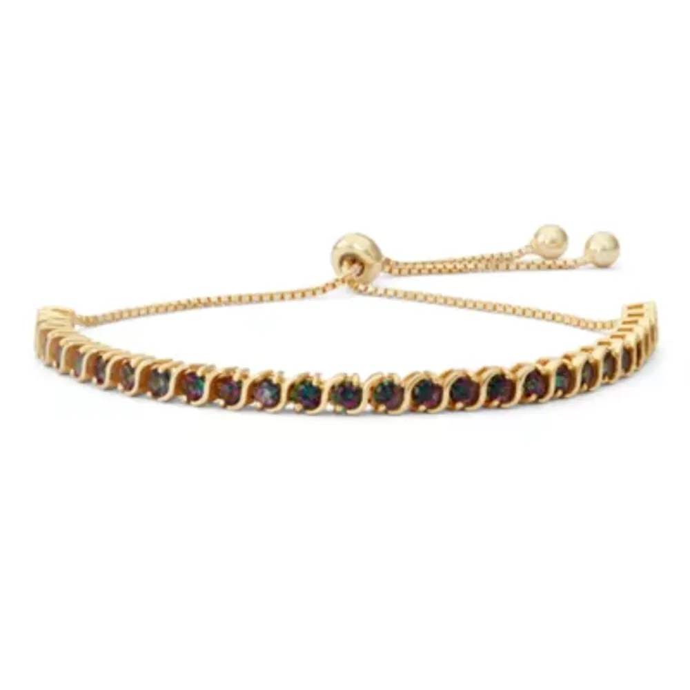 Womens Genuine Mystic Fire Topaz 14K Gold Over Silver Bolo Bracelet