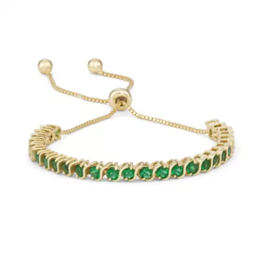Womens Simulated Green Emerald 14K Gold Over Silver Bolo Bracelet