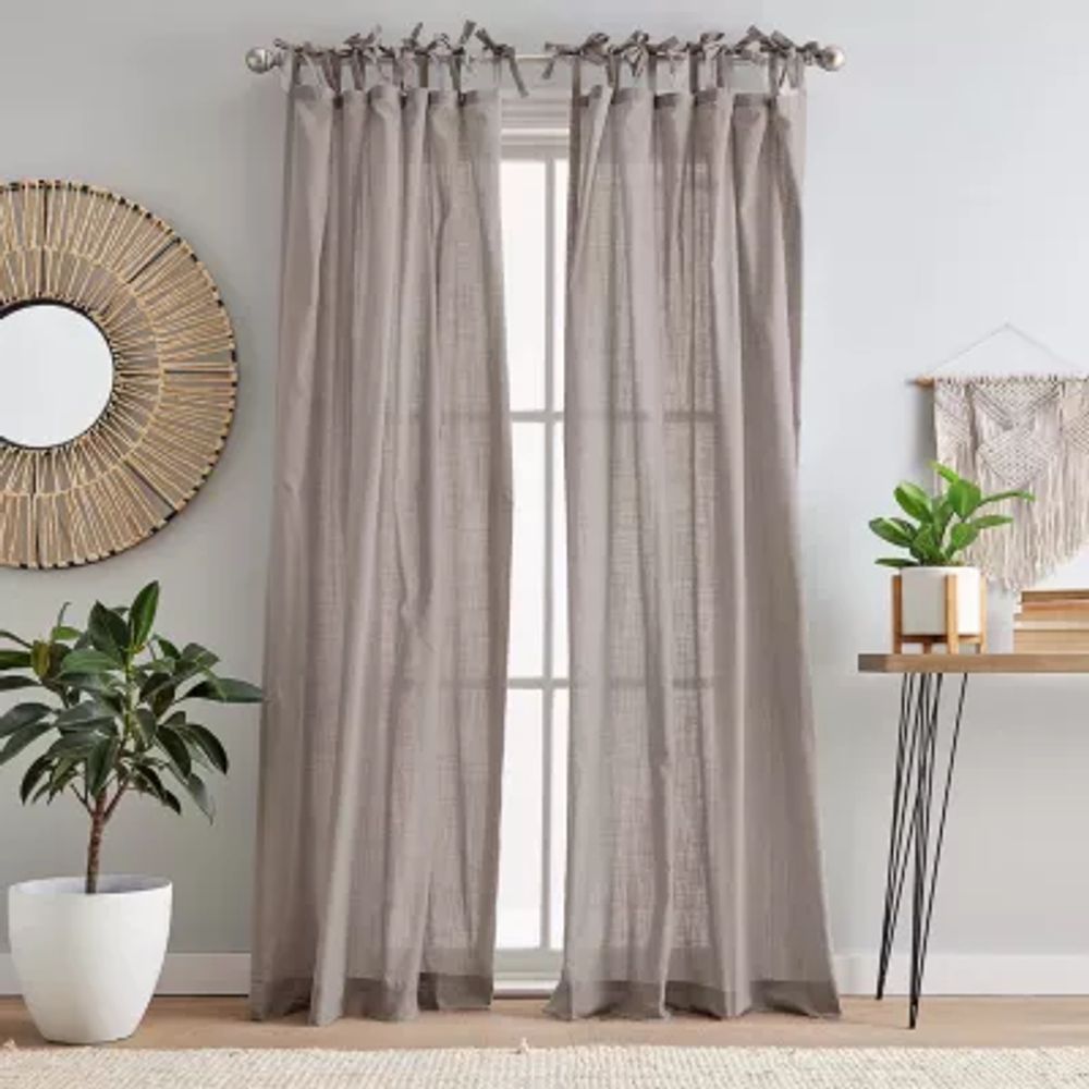 CHF 100% Cotton Tie Top Sheer Set of 2 Curtain Panel