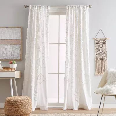 CHF Gates Tufted Chenille Rod Pocket Embroidered Light-Filtering Set of 2 Curtain Panel