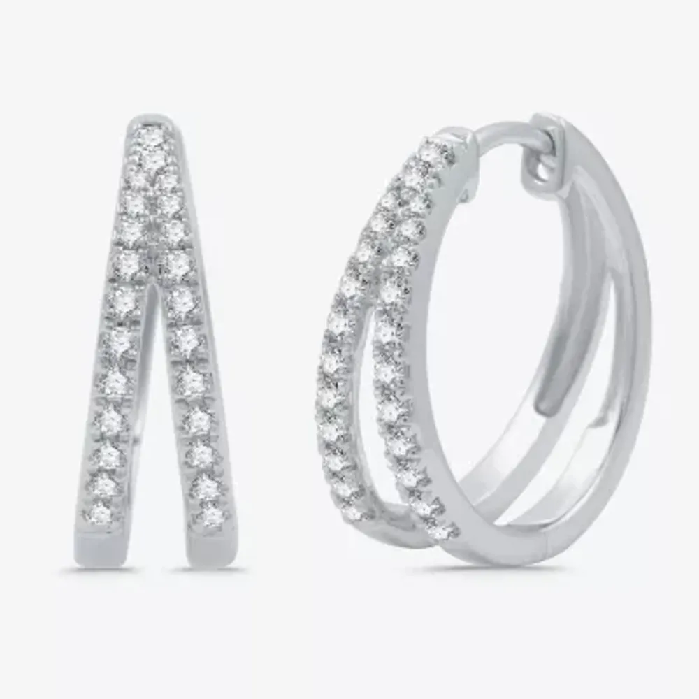 (H-I / I1) Womens 3/8 CT. T.W. Lab Grown White Diamond Sterling Silver 17mm Hoop Earrings
