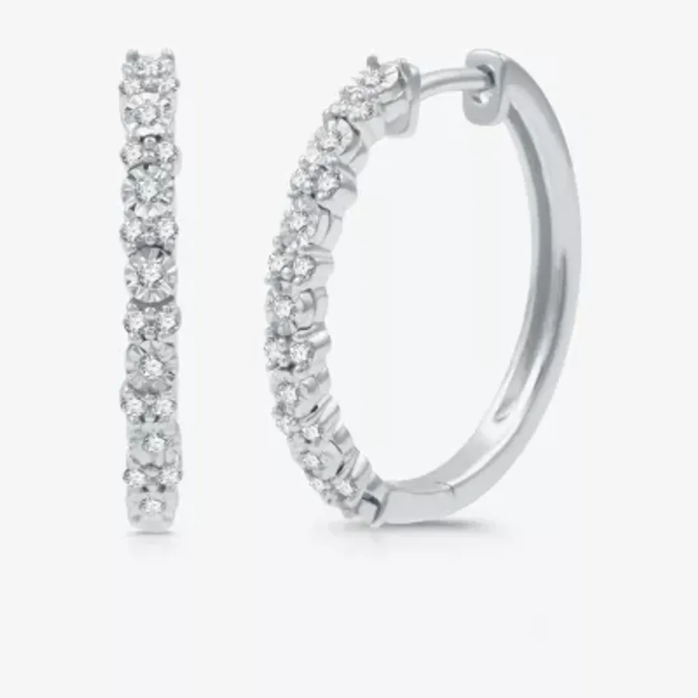 Womens 1/4 CT. T.W. Natural White Diamond Sterling Silver 19.9mm Hoop Earrings