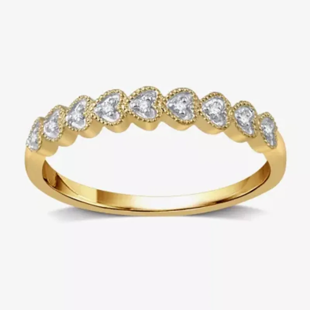 Womens Diamond Accent Natural White 10K Gold Heart Wedding Band