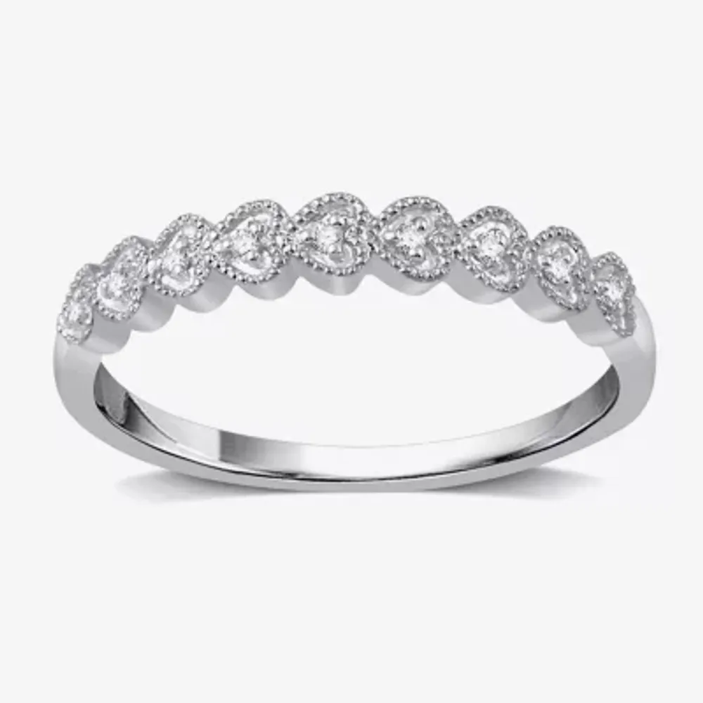 Womens Diamond Accent Natural White 10K Gold Heart Wedding Band