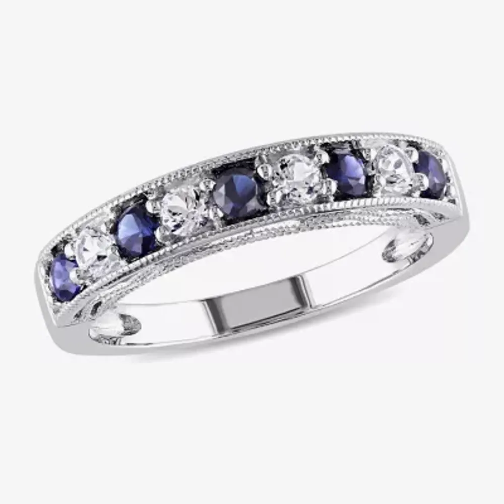 Modern Bride Gemstone Womens 2MM Lab Created Blue Sapphire Sterling Silver Wedding Band
