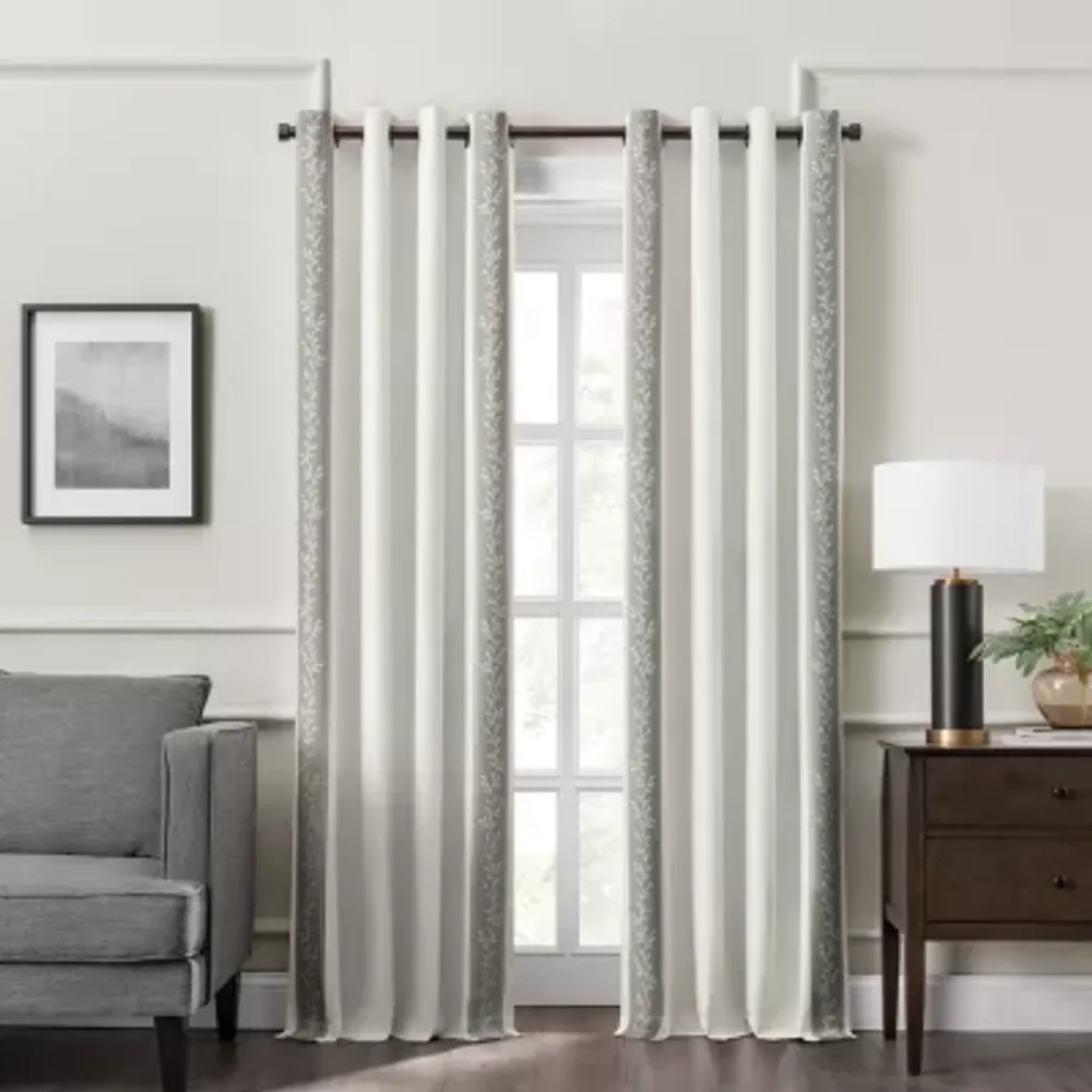 Fieldcrest Heritage Border Leaf Grommet Top Energy Saving 100% Blackout Single Curtain Panel