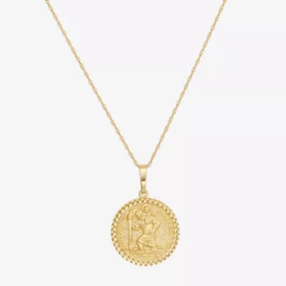 Saint Christopher Mens 14K Gold Round 22 Inch Pendant Necklace