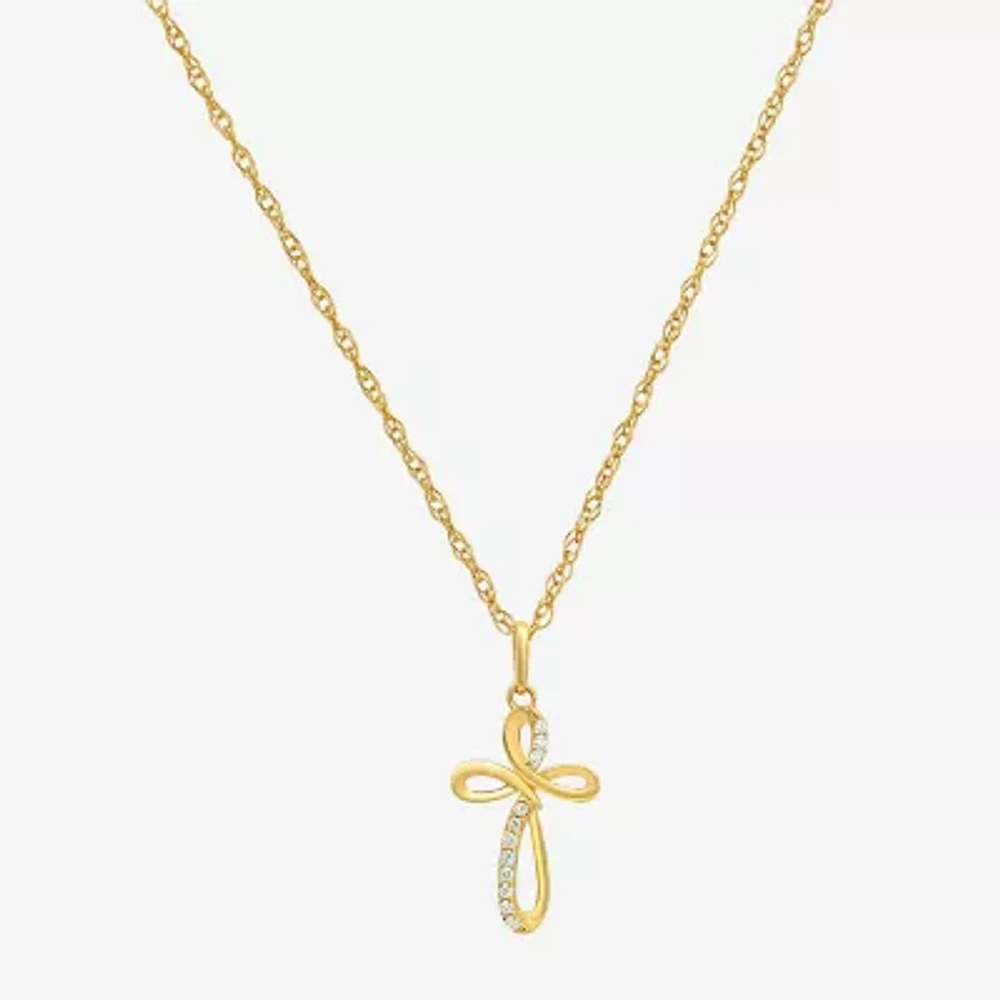 Womens White Cubic Zirconia 14K Gold Cross 18 Inch Pendant Necklace